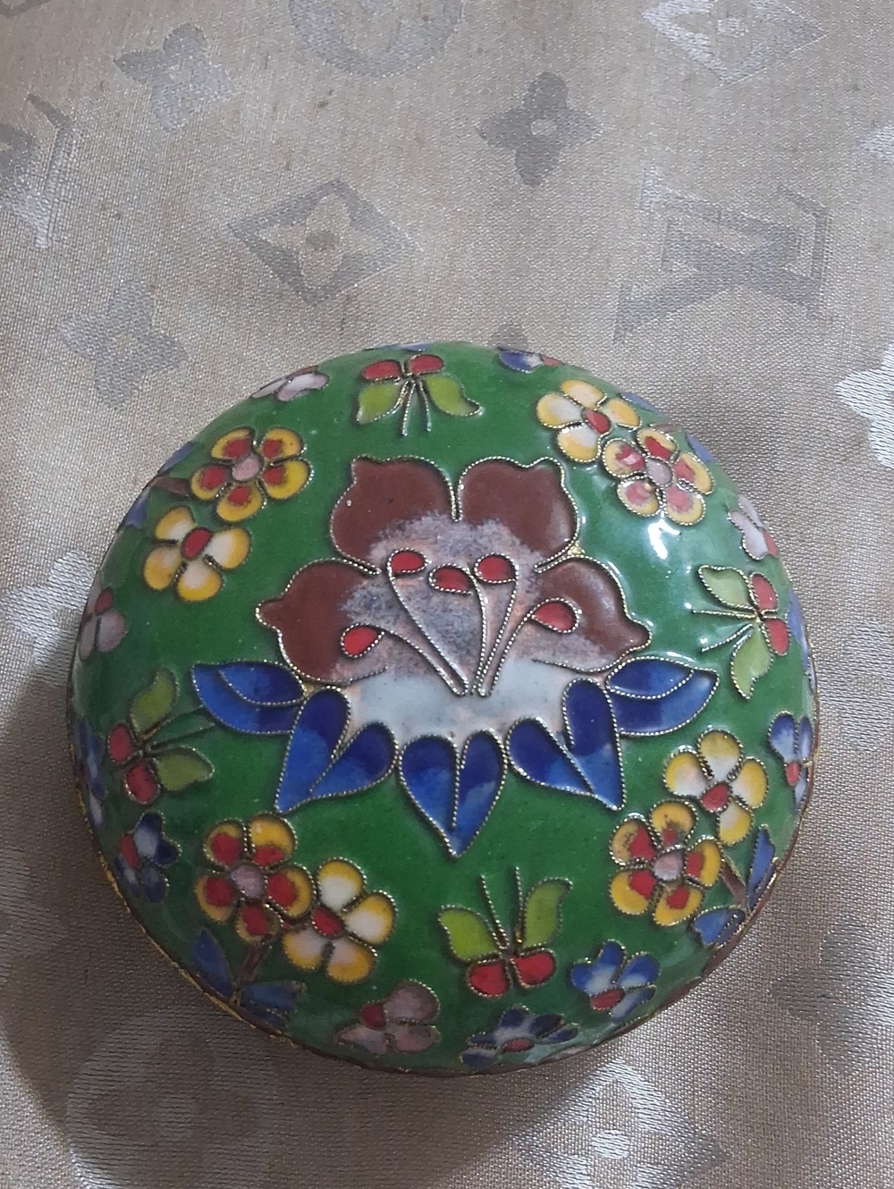 Handmade Green Floral Cloisonné Trinket Box